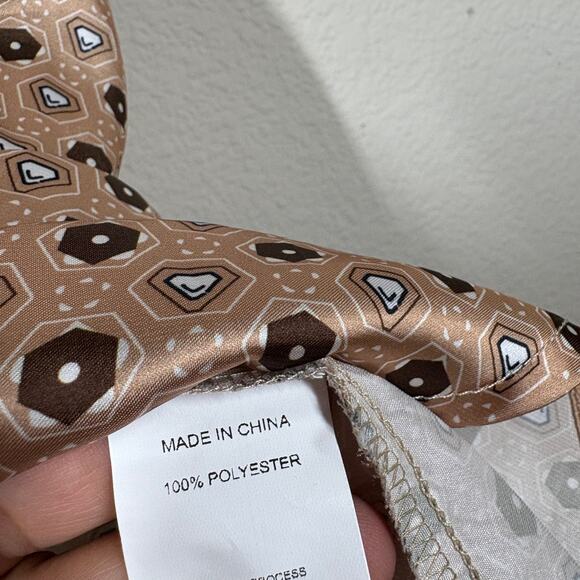 Sollinarry Small Satin Tile Print Cami Top Tan Cowl Neck Spaghetti Straps - Picture 6 of 9